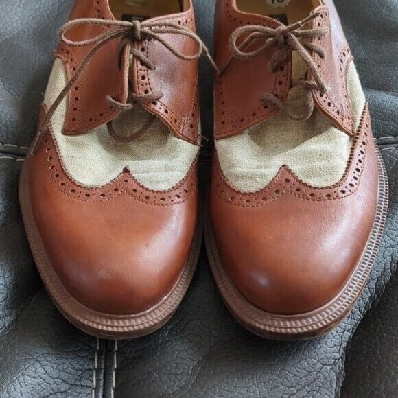 Vintage Kenneth Cole Spectator Brown Leather Beige Canvas Oxford Shoes Size 10 main image 6